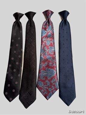 The Men's Store Classic clip Necktie Set of 4 , 2 Black, Burgundy Paisley & Navy